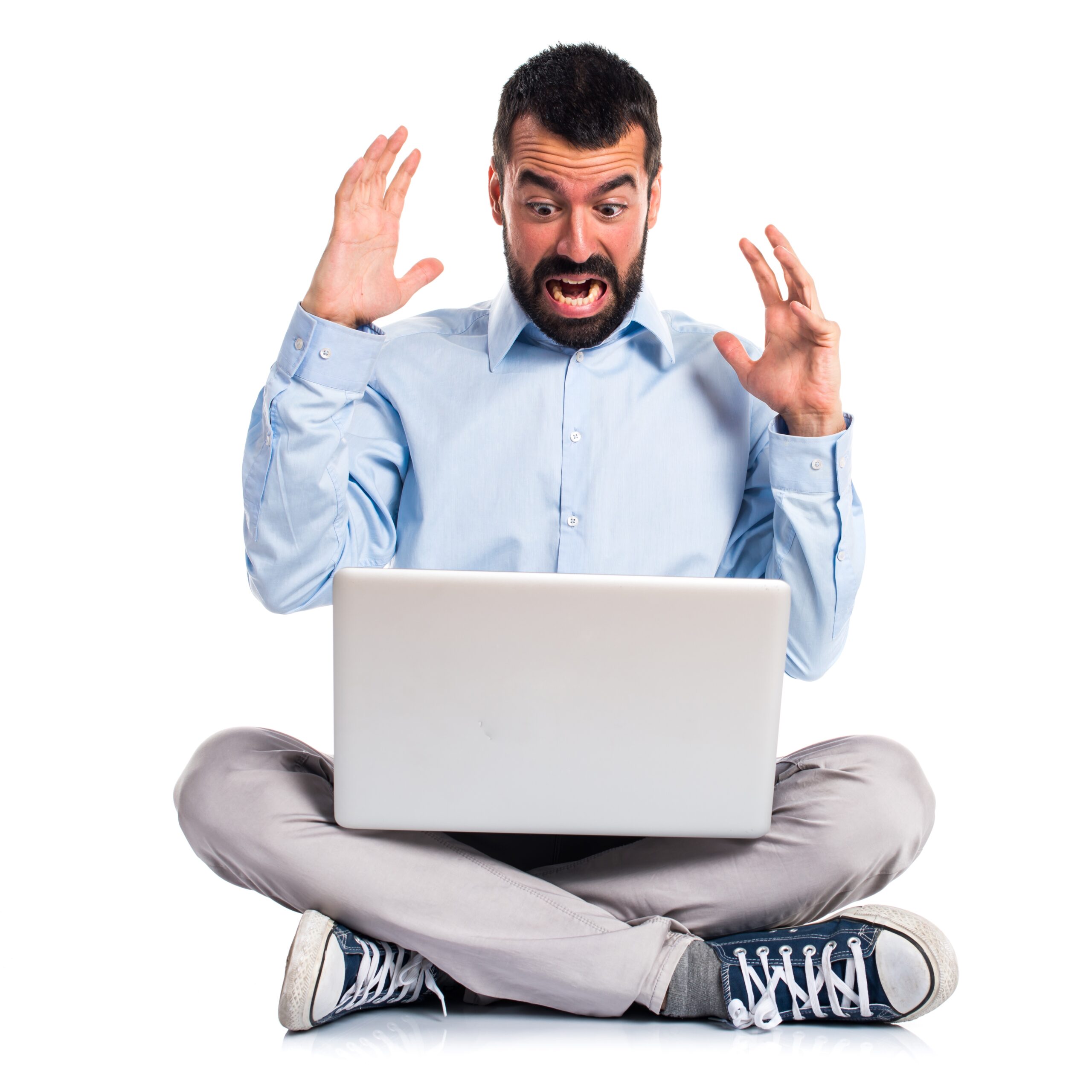 Frustrated man with laptop Frustrated man with laptop