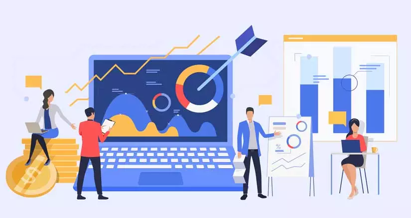 A graphic illustration showcasing the concept of data analytics in digital marketing