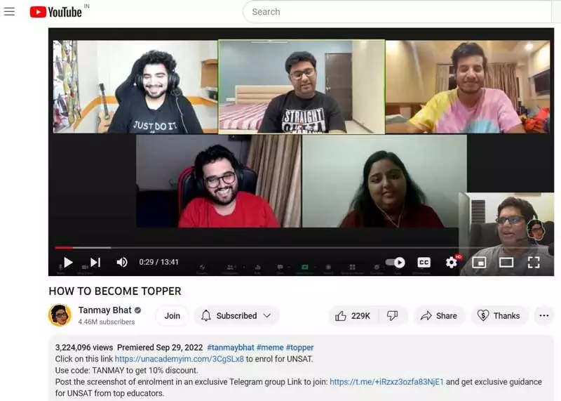 Snapshot of a YouTube live session by influencers